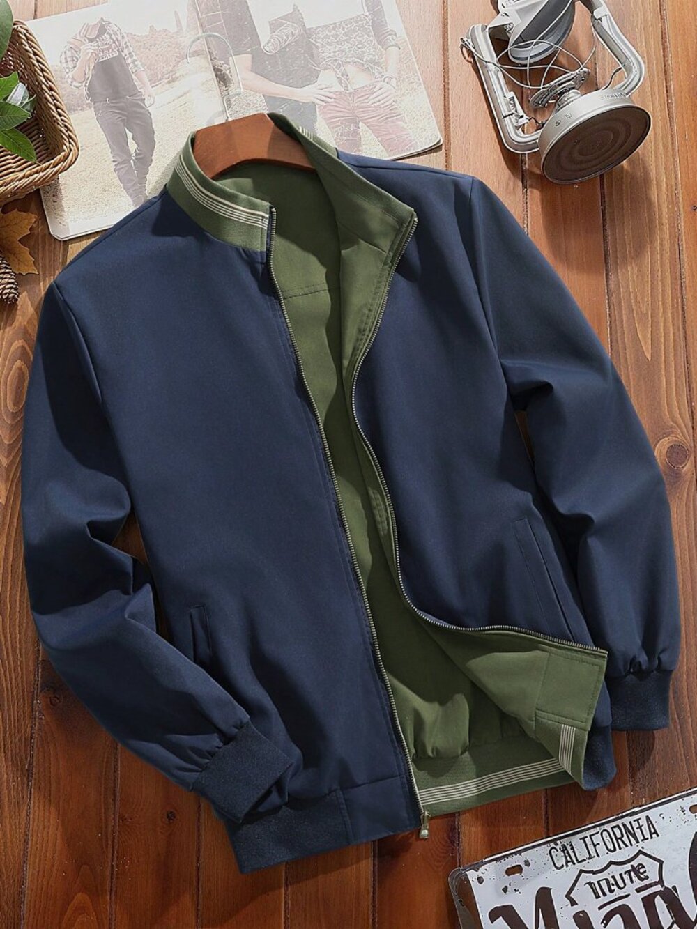 Army Green Casual Men's Casual Reversible Jacket